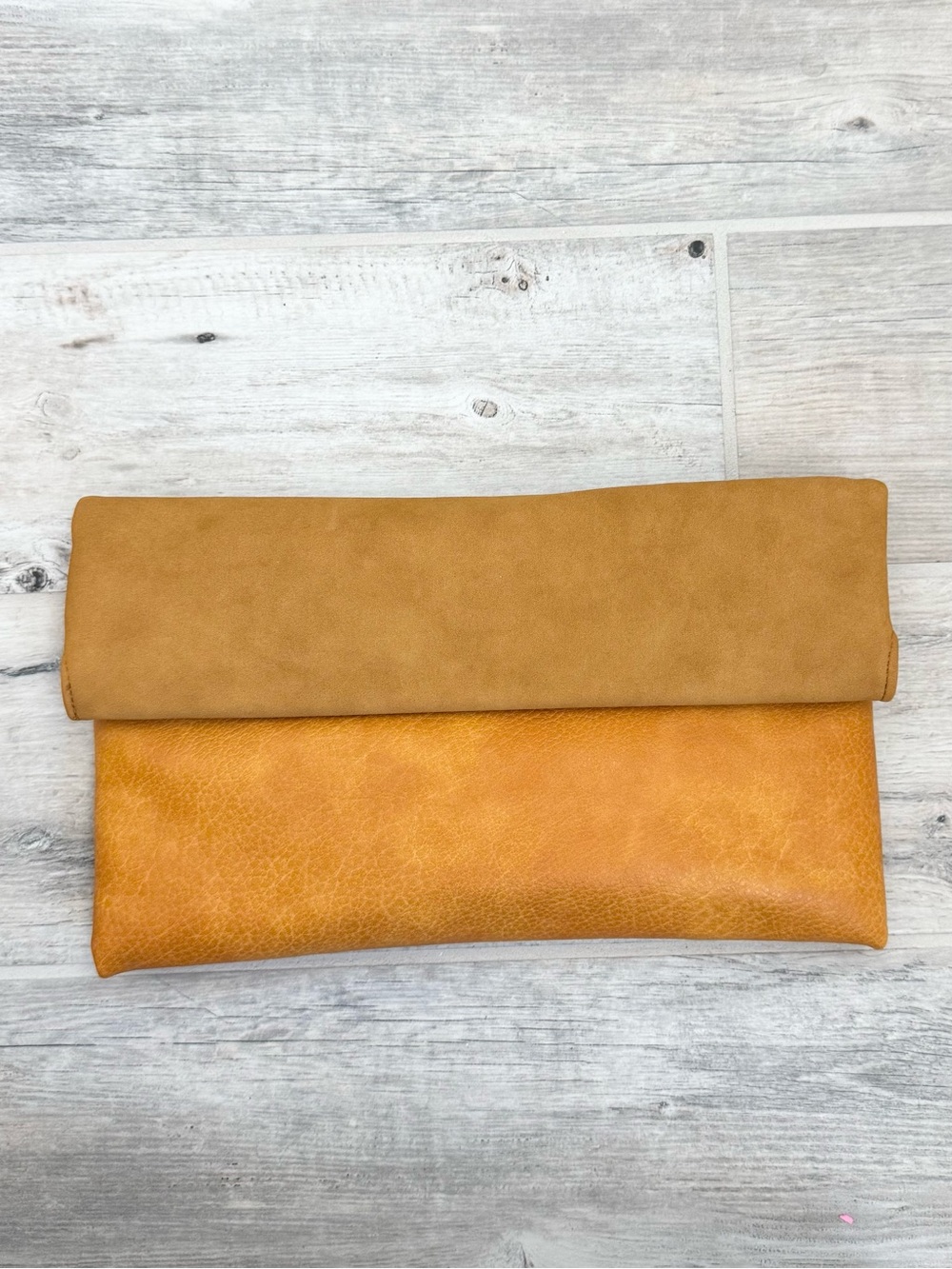 Marigold Foldover Suede and Vegan Leather Clutch Crossbody Shoulder Bag